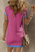 Red Pink Textured Color Block Edge Patch Pocket T-Shirt Dress