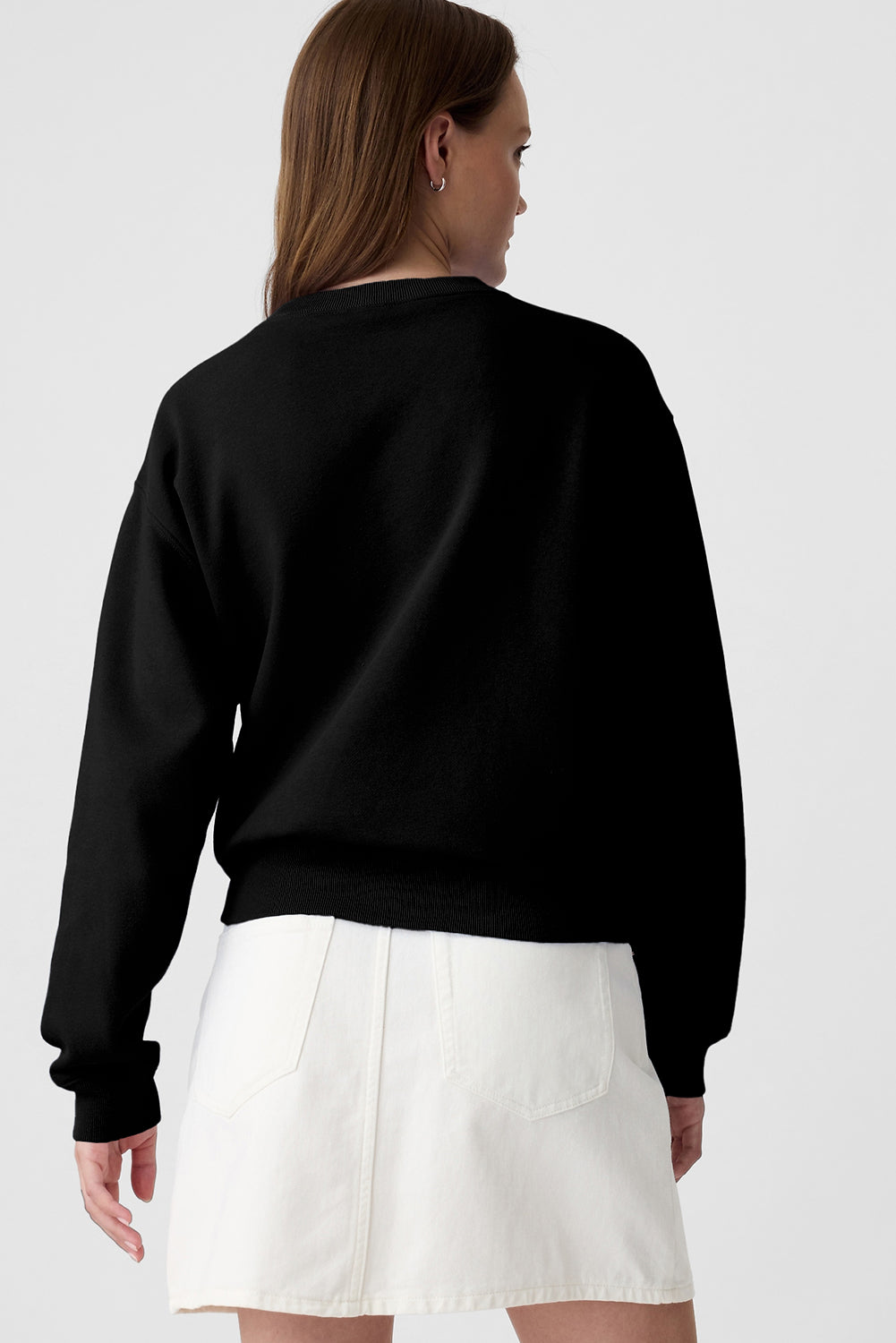 Black Plain Drop Shoulder Crewneck Pullover Sweatshirt