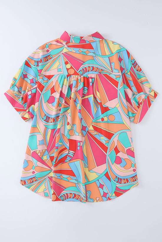 Multicolor a large shirt with half-underwenting sleeves and abstract geometric print