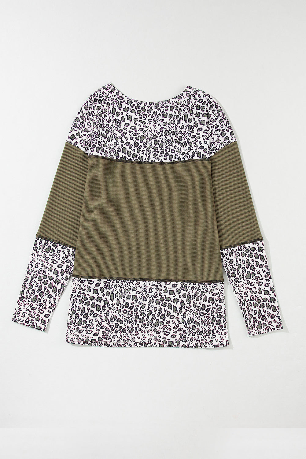 Top de patchwork de punto gofre con estampado de leopardo verde jungla