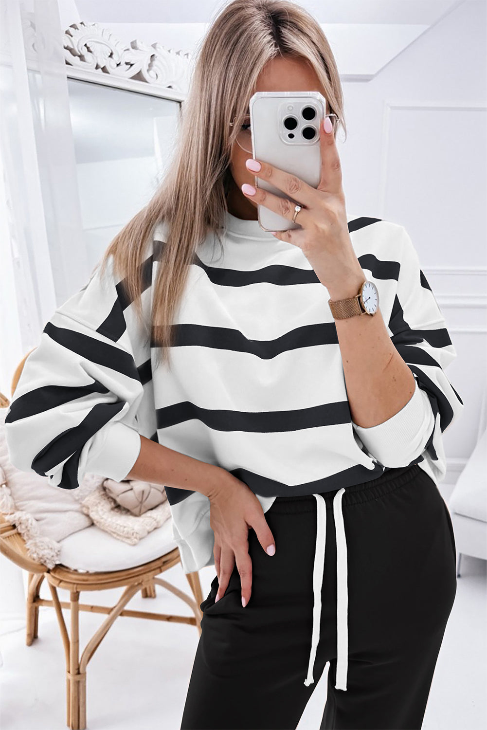 Black striped drop shoulder sweater and sweatpants set