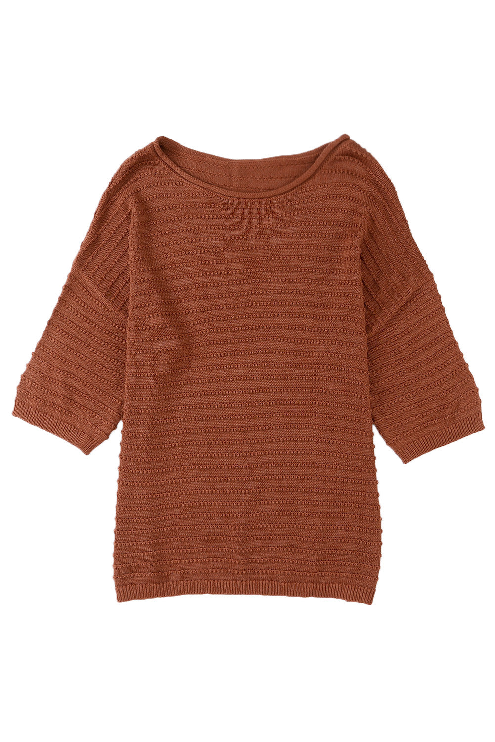 Brown Textured Knit Drop Shoulder Tee