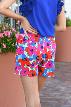 Short surrounded with pink floral print