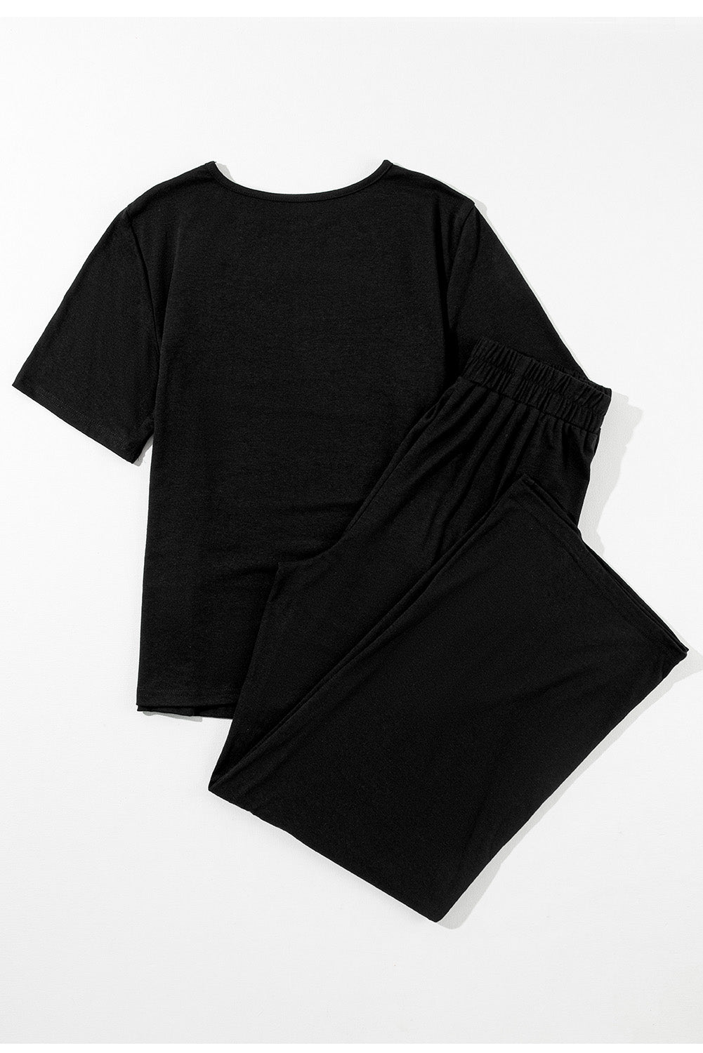 2 Piece Set Solid Color Black T-Shirt and Wide Leg Pants