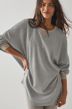 Gray loose thermal pullover sweatshirt