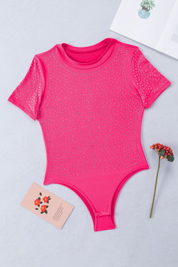 Body with short sleeves and round neck with pink rhinestones *