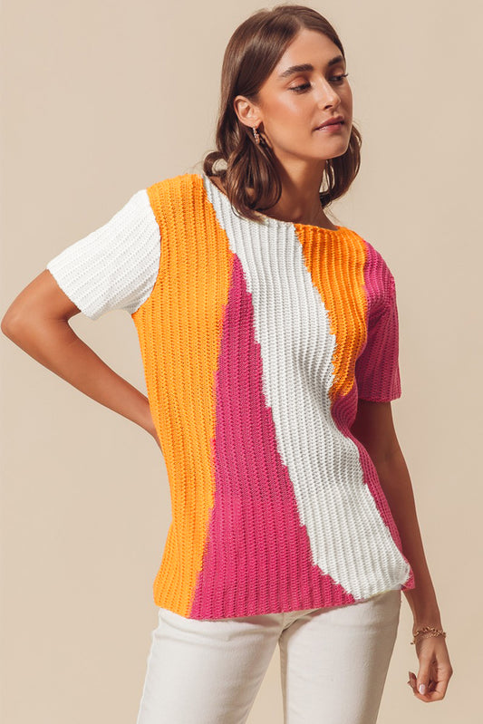 Maglione a manica corta arancione a maglia a maglia