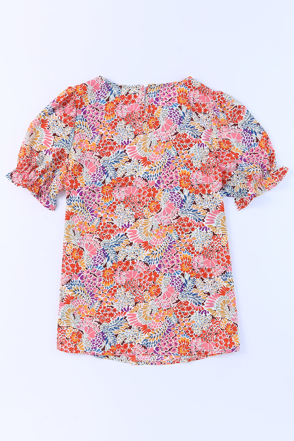 Mélange multicolore Blouse à manches à bulles à motif floral