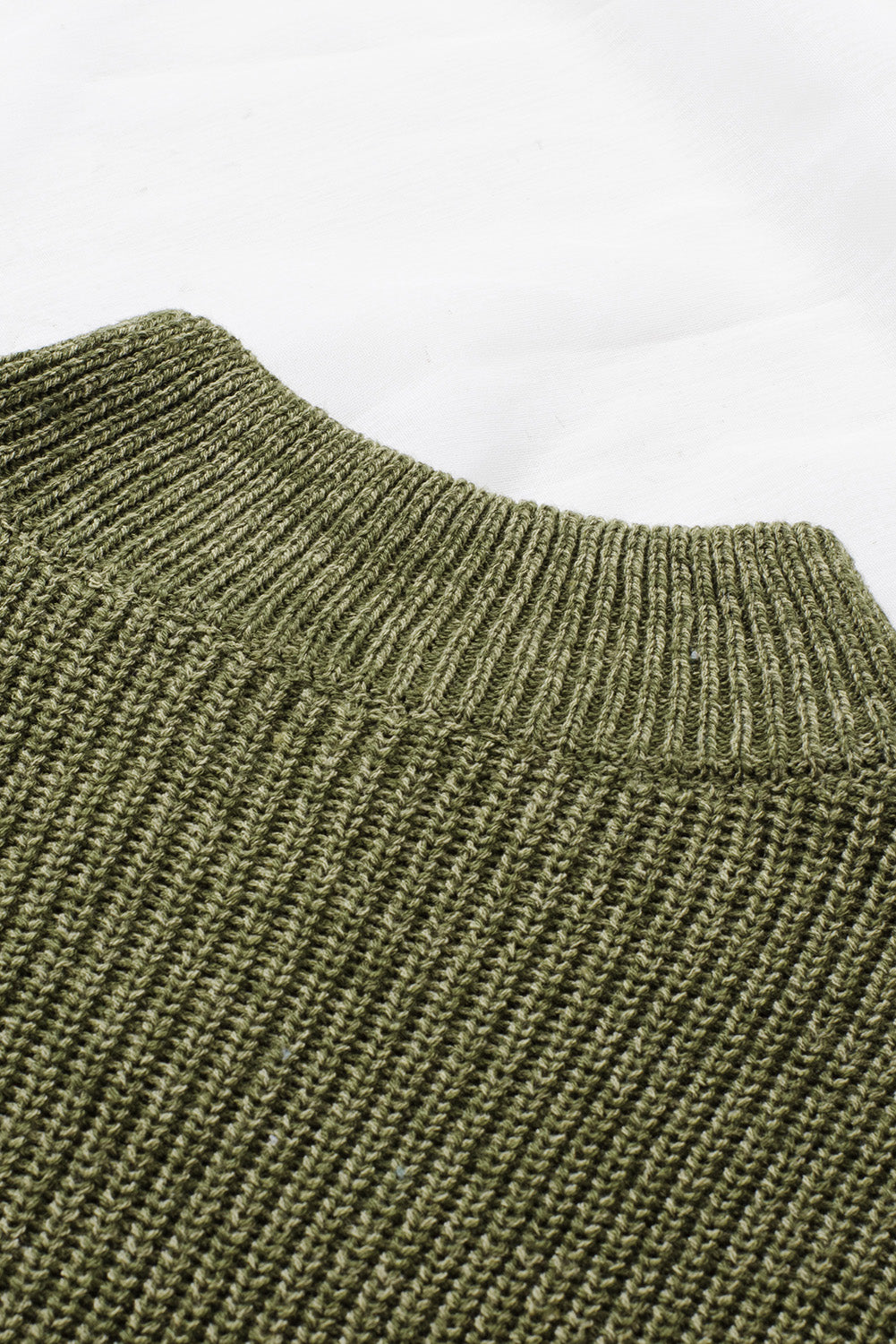 Green Zipped Turtleneck Drop Shoulder Knit Sweater