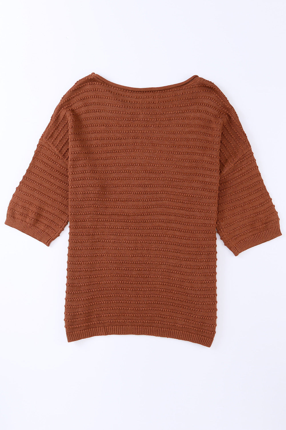 Brown Textured Knit Drop Shoulder Tee