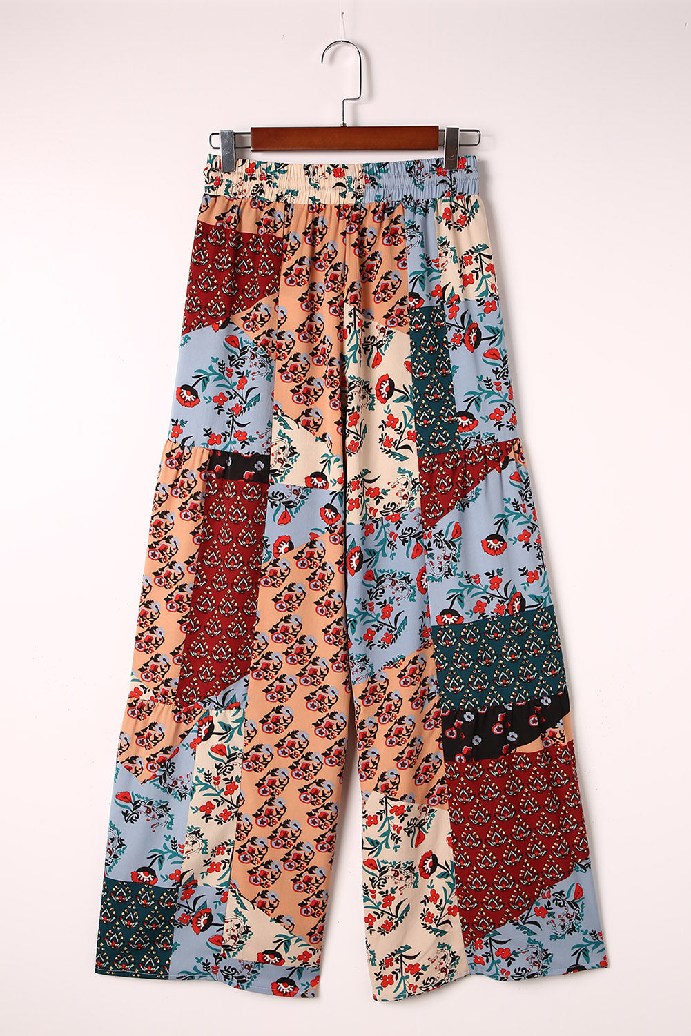 Pantalon large à cordon de serrage imprimé patchwork bohème multicolore