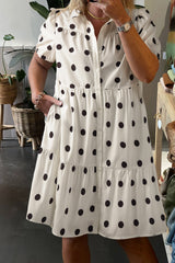 White Babydoll dress with polka dots and sleeve collar *