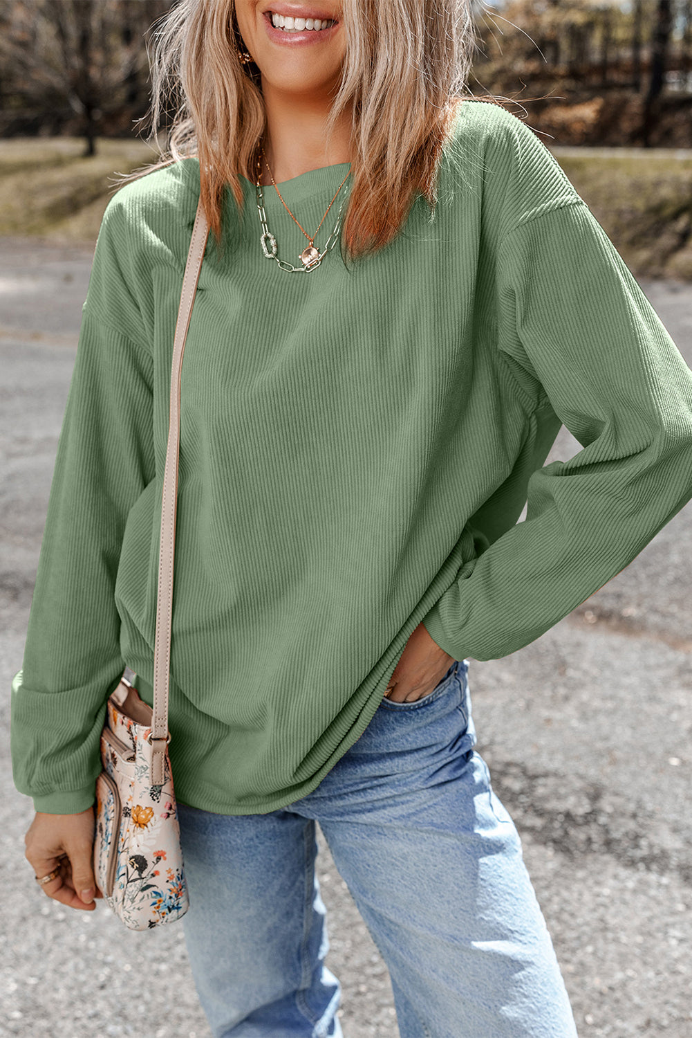 Grass green corduroy oversized sweatshirt