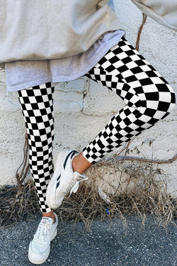 Skinny leggings high waist with black checkered pattern *