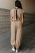 Light beige French cap sleeve open back drawstring jogging suit