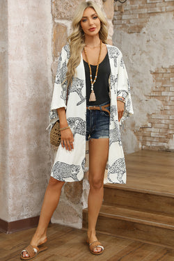 White cheetah print kimono, loose fit, open front