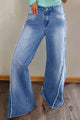 Beau Blue Raw Hem Flare Jeans with Vintage Stitching