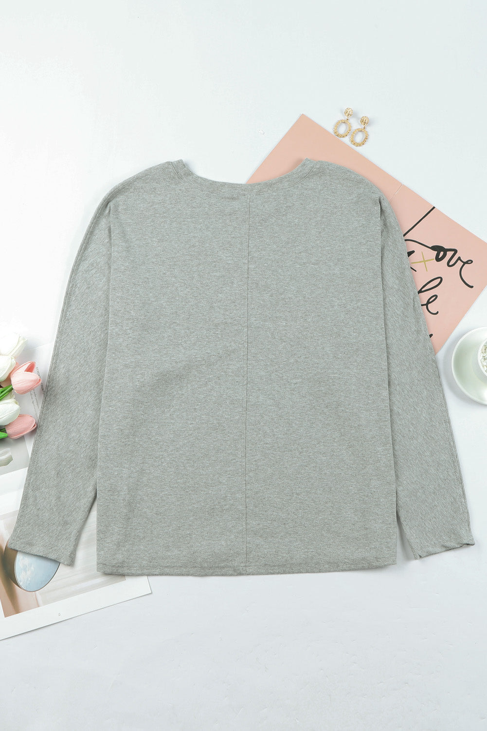 Top de manga larga con patchwork de color liso gris