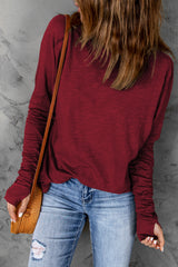 Top de manga larga y cuello liso rojo brillante