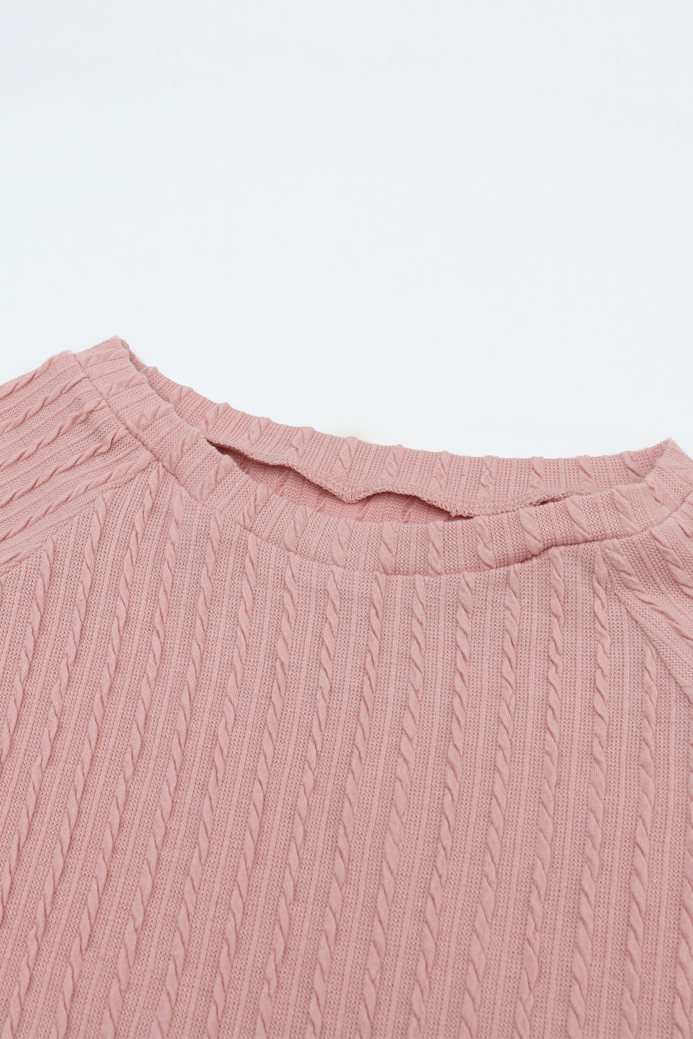 Pink Ribbed Round Neck Knit Long Sleeve Top