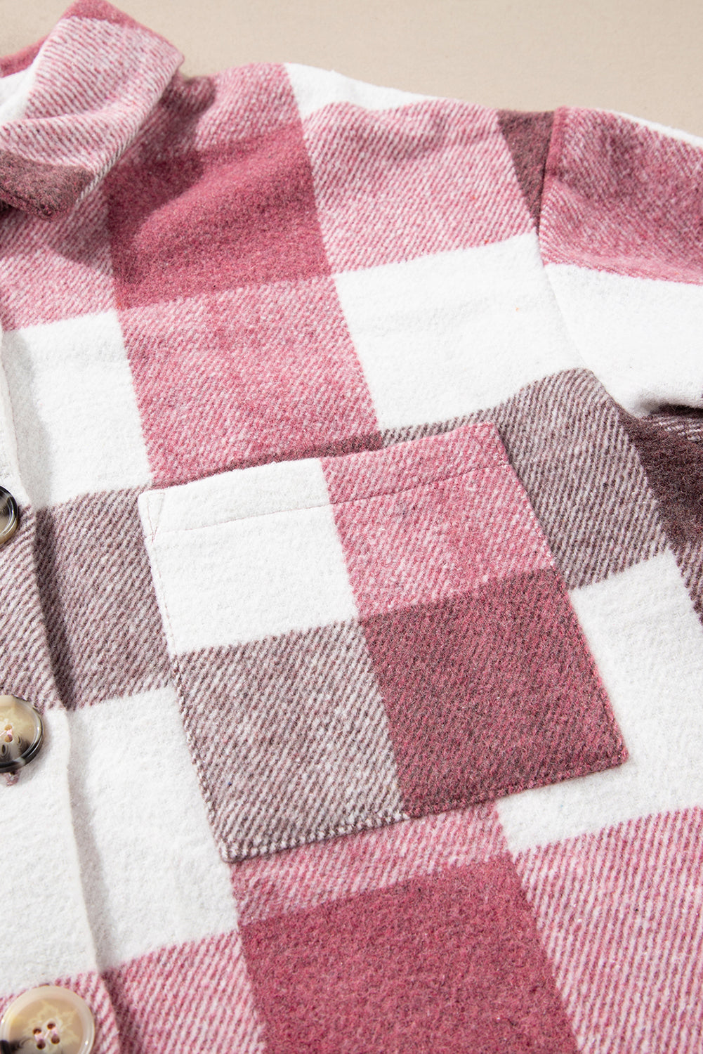 Veste à carreaux à manches longues boutonnée en blocs de couleurs avec poche