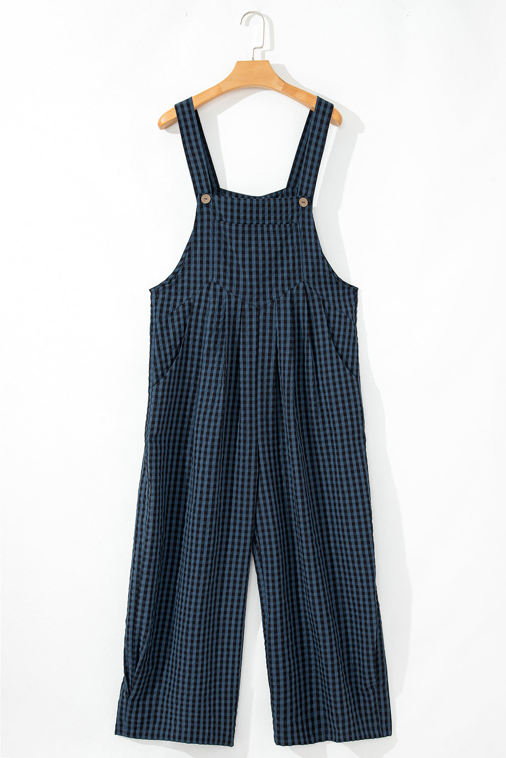 Sail Blue Plaid Print Buttoned Pocketed High Waist Overall