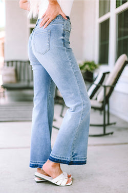 Sky blue flared jeans upper size buttoned in distress