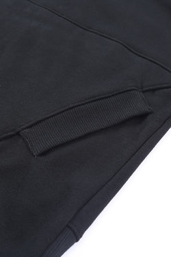 Black Henley Hoodie with Pockets and Batwing Sleeves