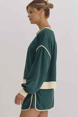 Evergreen -colored contrasting sweater set *