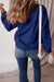 Navy blue sponge fabric sweatshirt with drooping shoulder and united fleece lining