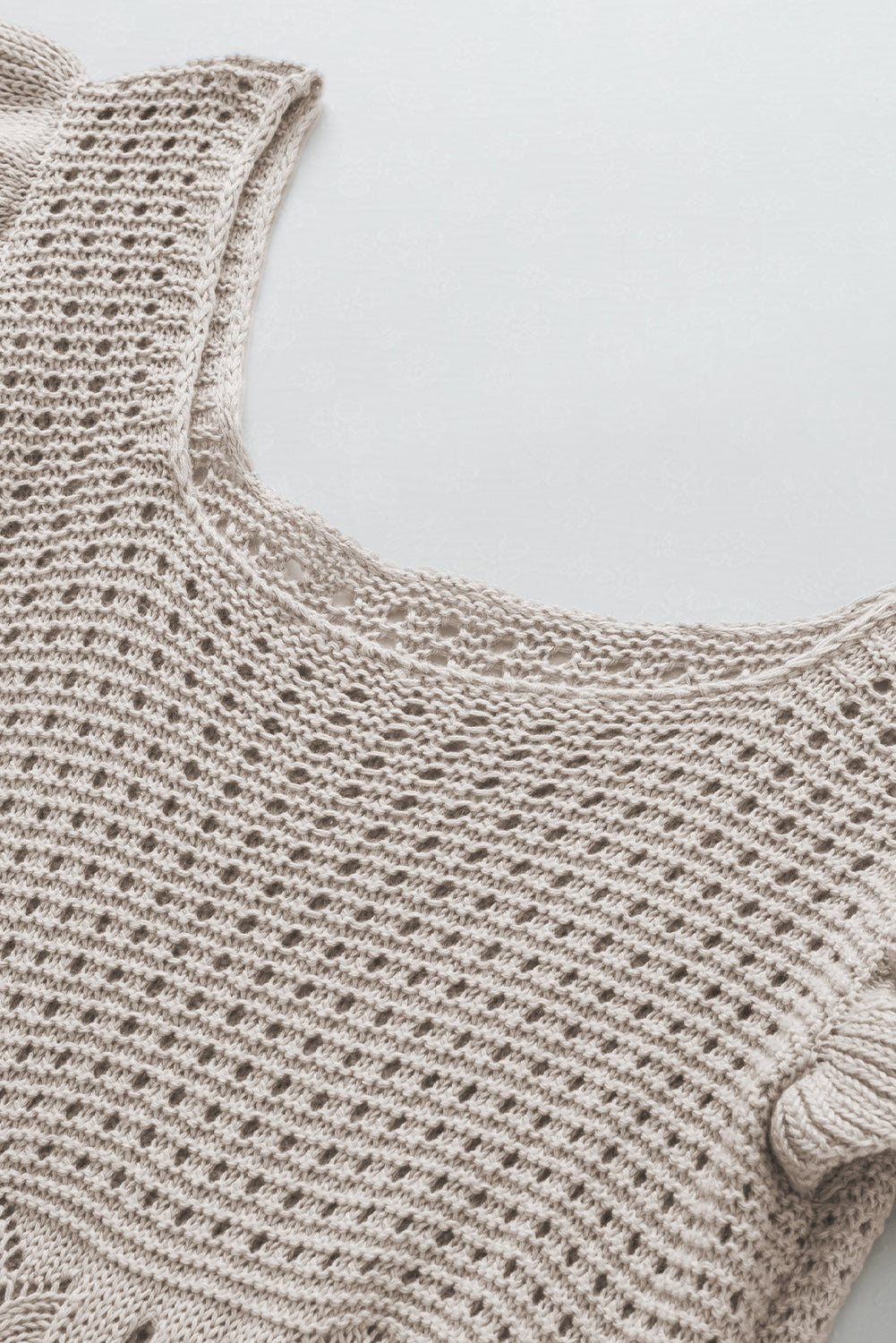 Beige Pointelle Strick -Flatternärmelpullover