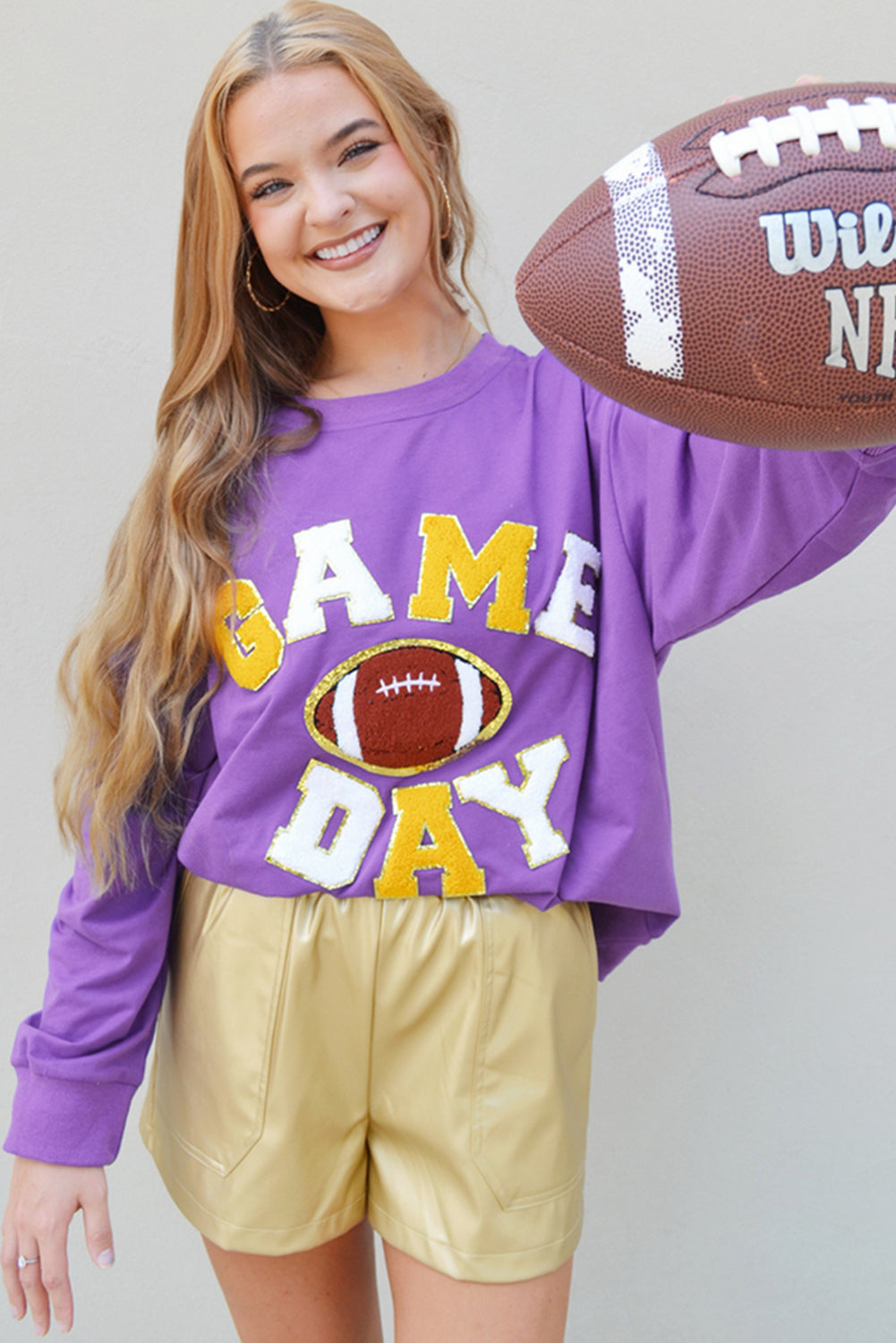 Tillandsia Purple GAME DAY Rugby Chenille Sweat-shirt brodé