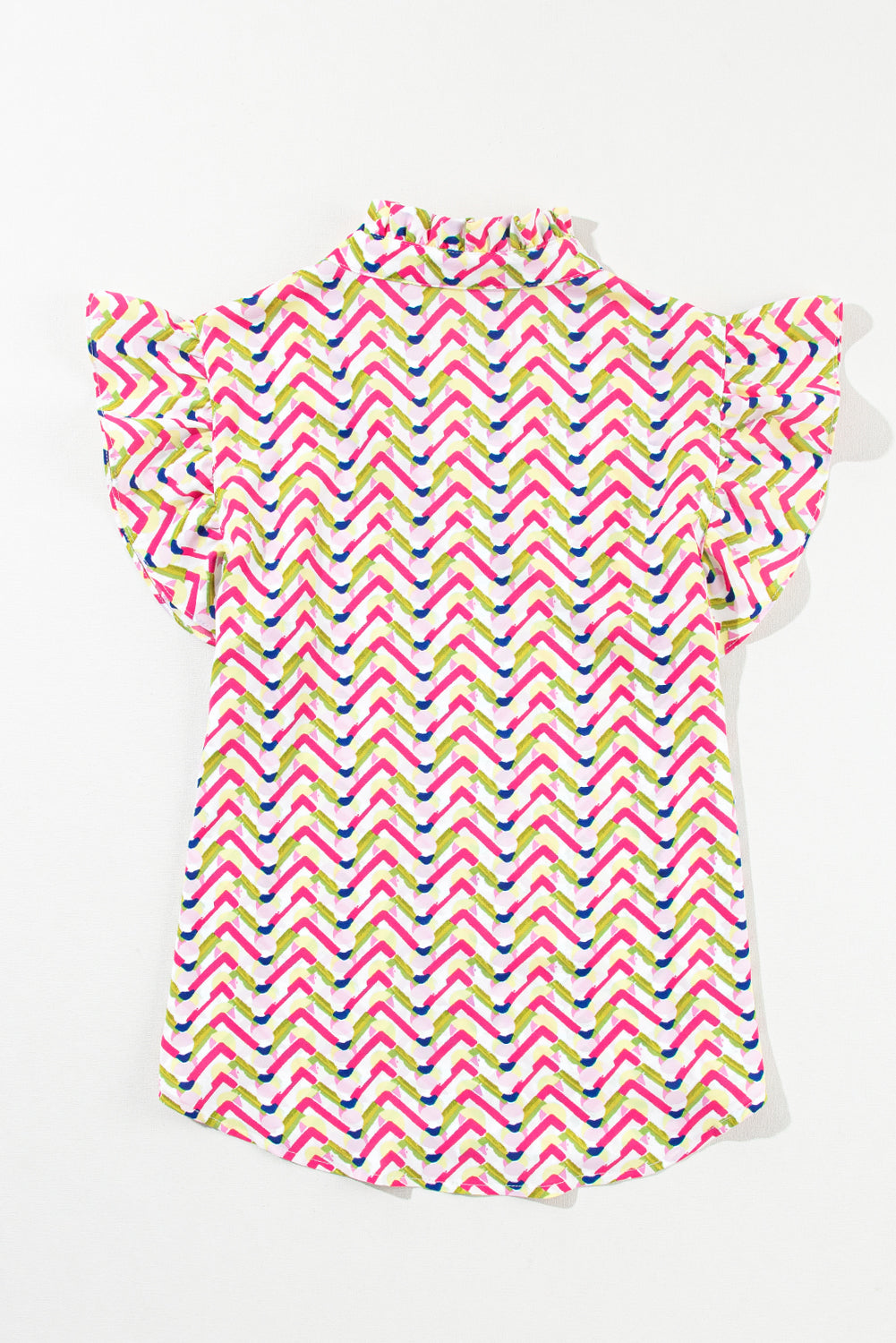 Multicolour Chevron Print Ruffled Sleeve Blouse