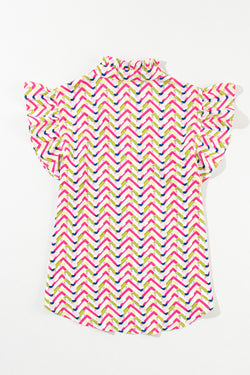 Multicolor blouse with chevrons and ruffle sleeves