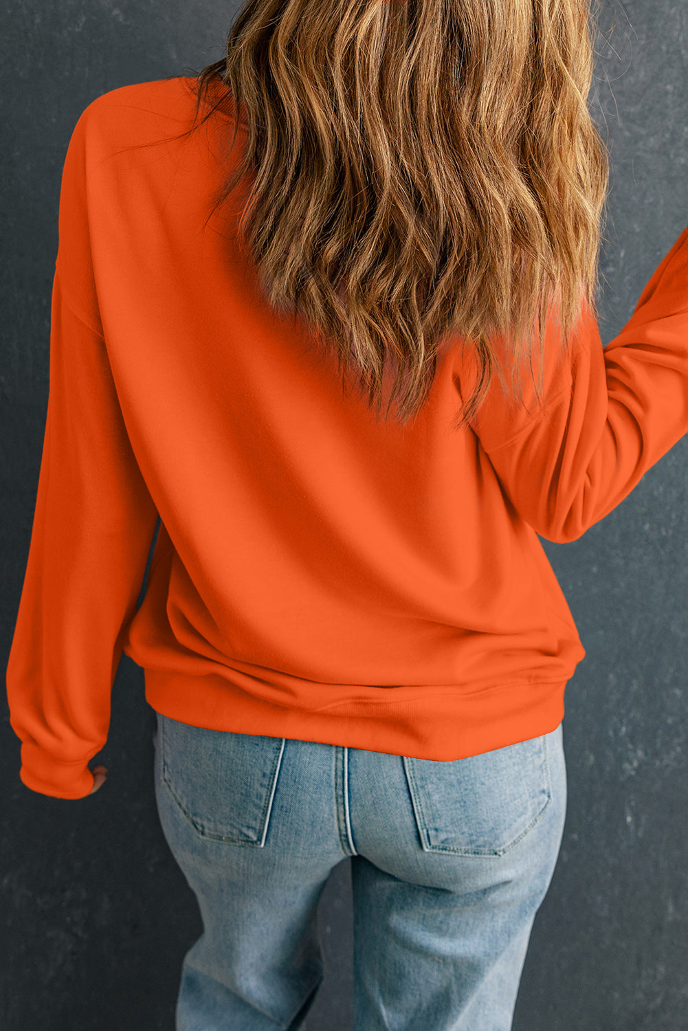 Sweat-shirt orange uni classique à col rond