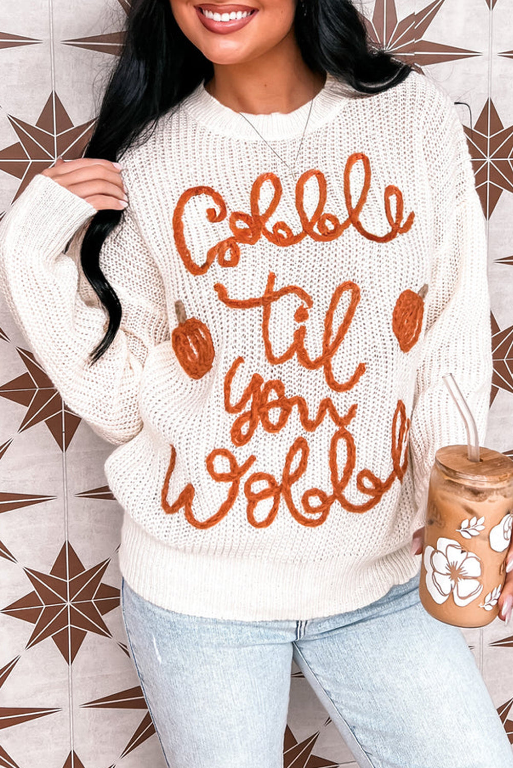 White Gobble Til You Wobble Pop Up Crochet Sweater Large Size