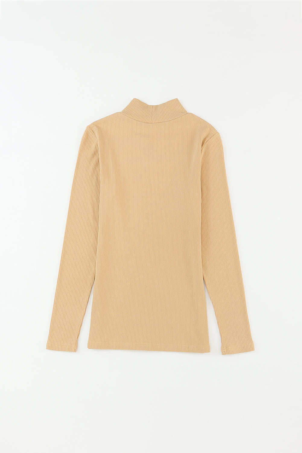 Khaki Ribbed Knit High Neck Long Sleeve Top