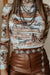 Brown high neck top with Western Wild Horses print