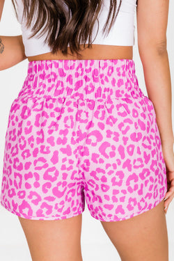 Pink Leopard High Waisted Sports Shorts