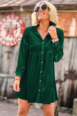 Green -style velvet button dress and green sleeves