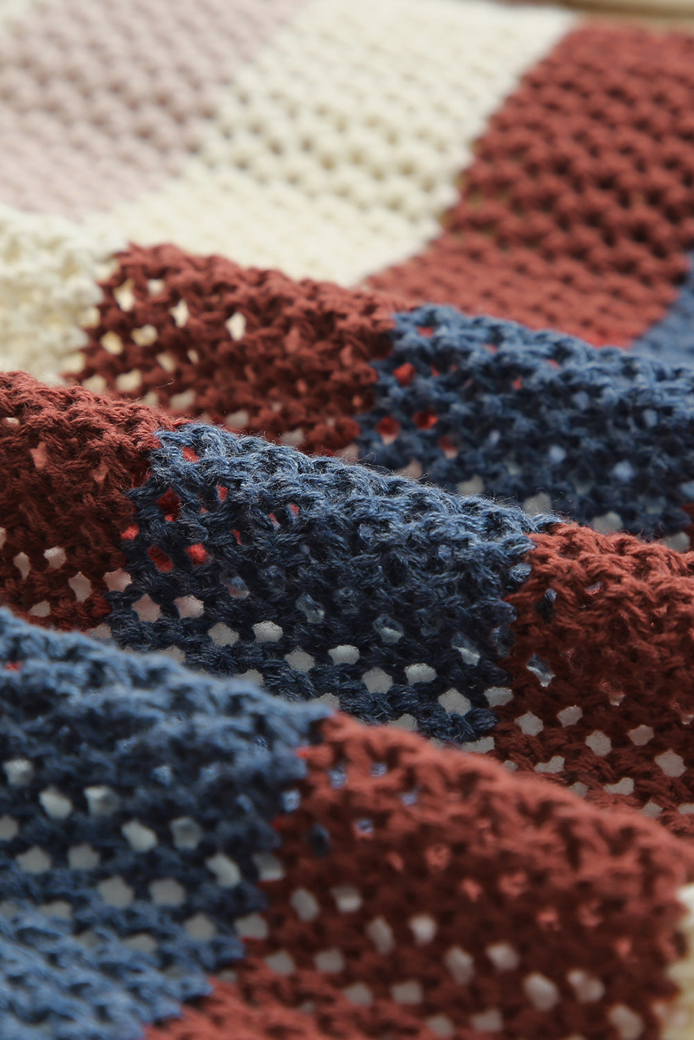 Cardigan en tricot évidé à rayures bleues et blocs de couleurs-A WOMAN WE LOVE