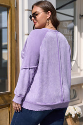 Plus Size Orchid Petal Ruffle Textured Patchwork Pullover Sweatshirt