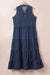 Long dress in Chambray on several levels without sarcelle blue sleeve