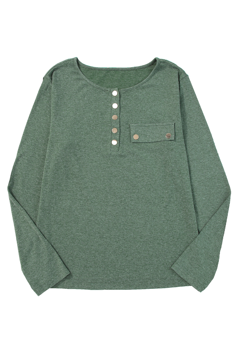 Top henley con botones a presión de manga larga verde niebla