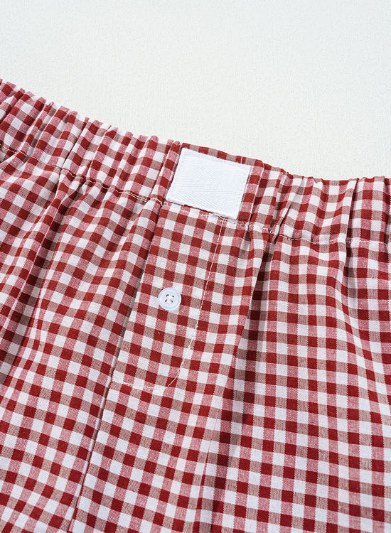 Pantalones cortos de cintura alta Vichy Impresión Rojos * Azulejos *