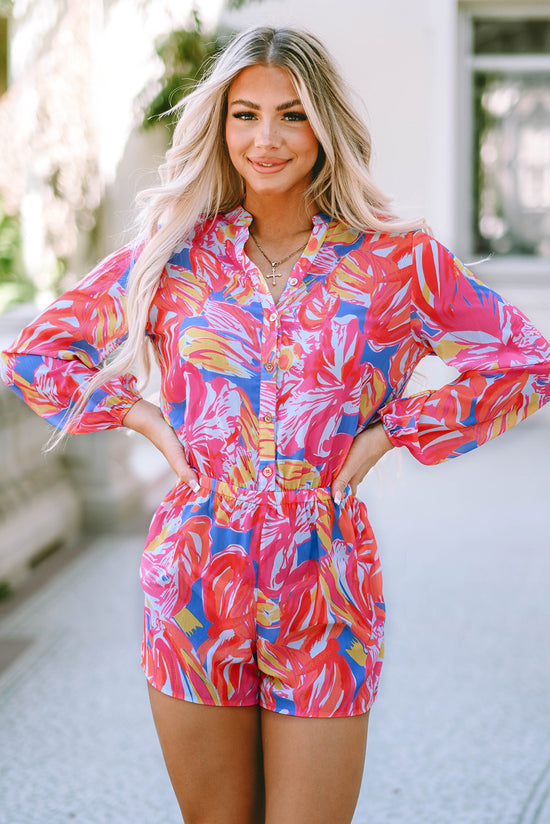 Bold Graffiti Print Multicolor Buttoned Romper