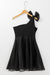 Black One Shoulder Skater Dress with Bow Tie and Tulle Overlay