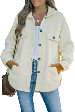 Chaqueta de camisa abotonada beige con cuello doblado