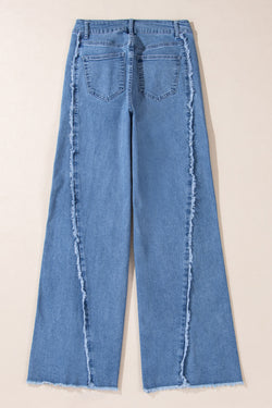 Beau Blue Raw Hem Flare Jeans with Vintage Stitching