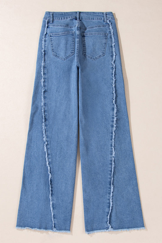 Beau Blue Raw Hem Flare Jeans with Vintage Stitching